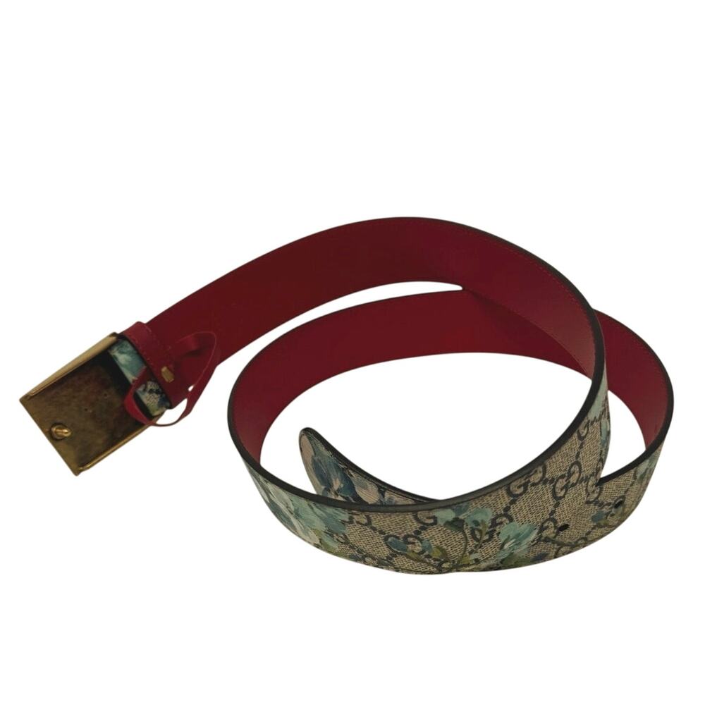 Gucci Blooms GG Supreme Belt Tiger Buckle Floral Canvas Red Leather 90/36 - Picture 7 of 7